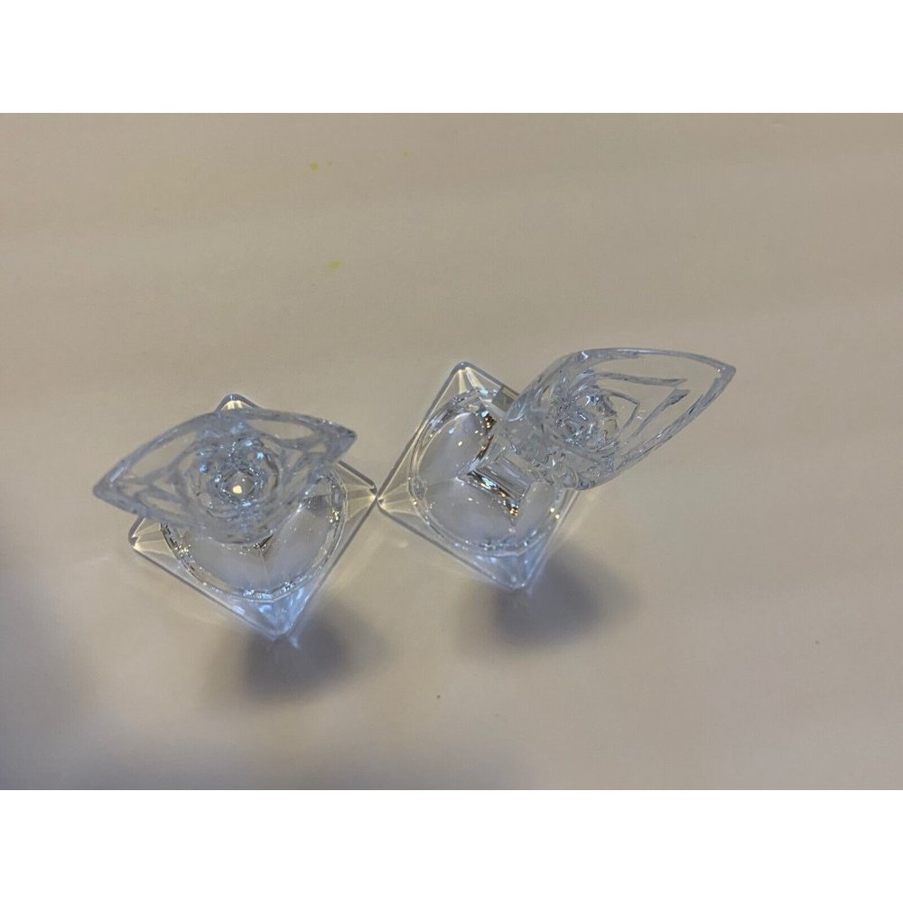 Mikasa Art Deco Crystal Candle Holders 5.5 Inches Slovenia Set Of 2 - Picture 5 of 6